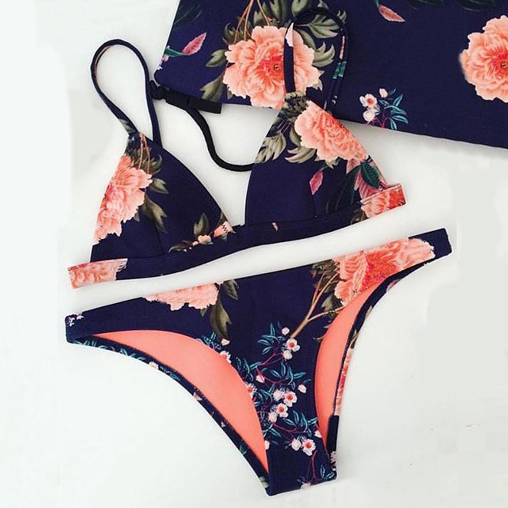 Dark Floral Bra Bikini Set