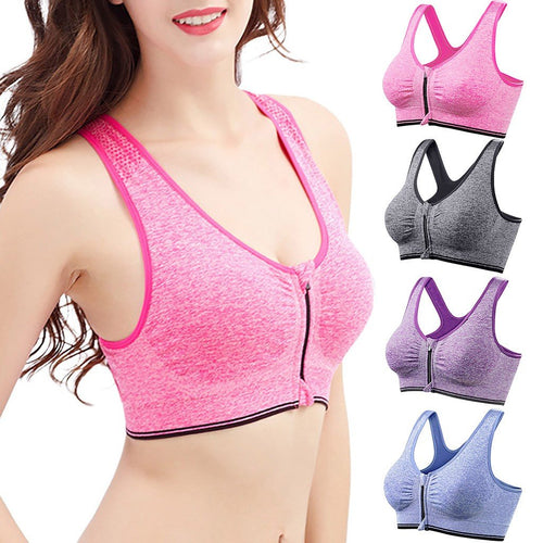 Women Zip Front Sports Bra Wireless Post Surgery Bra Active Yoga Sport Yoga Bra