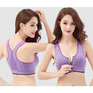 Women Zip Front Sports Bra Wireless Post Surgery Bra Active Yoga Sport Yoga Bra